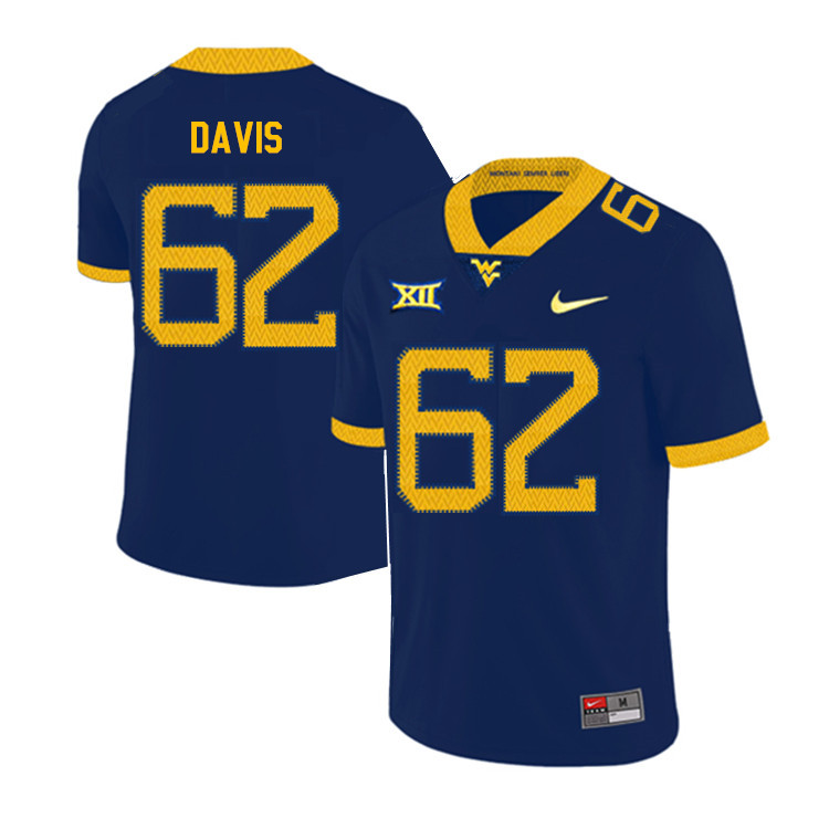 NCAA Men's Zach Davis West Virginia Mountaineers Navy #62 Nike Stitched Football College 2019 Authentic Jersey HS23A63VP